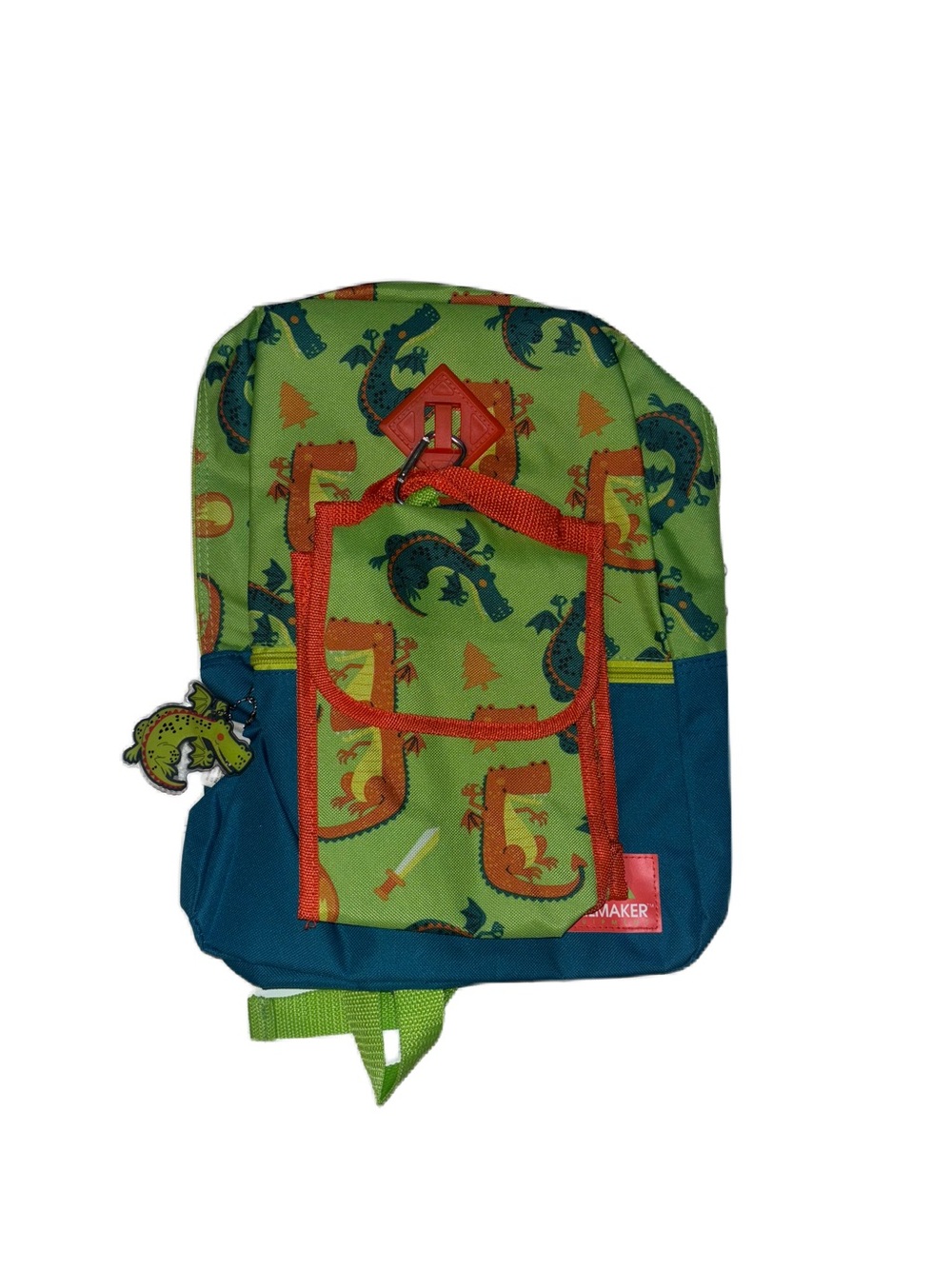 5 Piece Kids Boys Backpack Bag Back to School Set - Green & Orange Dragon Print - Picture 8 of 16